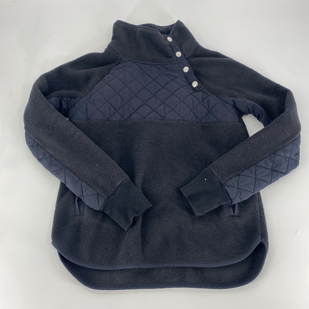 Abercrombie & Fitch Womens Navy Blue Quilted Snap Neck Fleece Pullover XS